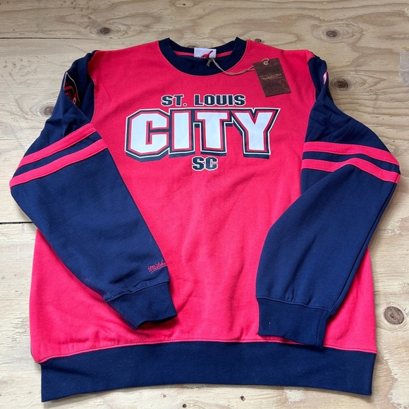 Mitchell & Ness St. Louis City SC Sweatshirt Men LARGE Red Double Sided Crewneck
